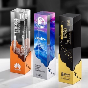 Metal Awards Glass Trophy Silver Distinction Recognition Prize with Crystal Engraving for Souvenir or <strong>Gift</strong> - Product Image 1