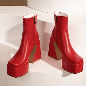 Big Feet Size 48 Women Platform Boots High <b>Block</b> Heel Shoes Short Ankle Booties Square Toe Side Zipper Custom - Product Image 6