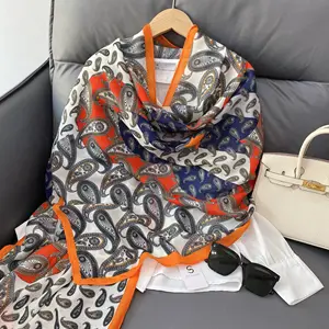 Wholesale 2024 Custom Woman Cotton Hijab Scarf Linen Shawls Printed Letter Cotton Scarves For Women Viscose Scarves