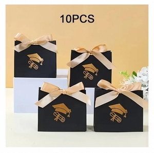 <span class=keywords><strong>Caja</strong></span> de Graduación Personalizada, Cajas de Papel Negras y Doradas Estilo Origami para Dulces, Embalaje de Regalos para Fiestas y Ocasiones Especiales - Product Image 2