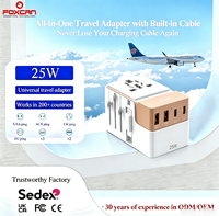 FOXCAN PD25W Prise universelle multi-ports tout-en-un pour les voyages à l'étranger, équipée de 3 ports Type-C et 2 ports USB-A