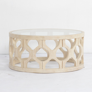 Nuovo design fatto a mano in rovere <span class=keywords><strong>rotondo</strong></span> intagliato <span class=keywords><strong>rotondo</strong></span> top in <span class=keywords><strong>vetro</strong></span> <span class=keywords><strong>tavolo</strong></span> da tè <span class=keywords><strong>per</strong></span> eventi - Product Image 1