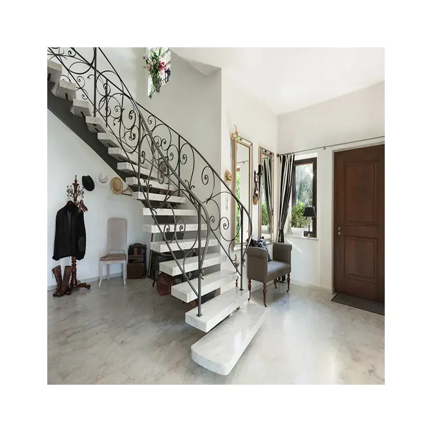 Modern mono stringer stairs diy marble stair design with marble stone stair step for interior decoration