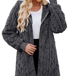 Veste à capuche zippée <span class=keywords><strong>en</strong></span> polaire unie pour <span class=keywords><strong>femme</strong></span> avec poches, <span class=keywords><strong>manteau</strong></span> long et chaud <span class=keywords><strong>en</strong></span> <span class=keywords><strong>sherpa</strong></span> duveteux style teddy, coupe oversize - Product Image 1