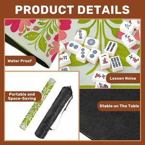 Tapis de mahjong floral antidérapant 31,5x31,5 pouces avec étui de transport, réduction du bruit pour les jeux de poker, de dominos et de tuiles, rose vif et <span class=keywords><strong>orange</strong></span> - Product Image 5