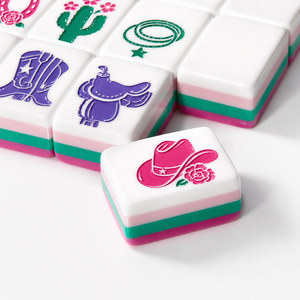 Jeu de Mahjong Western Cowgirl Américain 160 pièces, tuiles en acrylique premium à 4 couches, dos rose peint à la main, portable, fabricant OEM - Product Image 2
