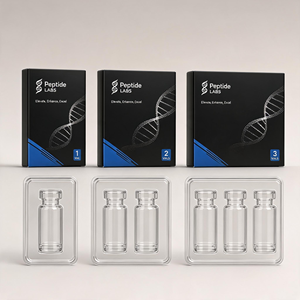 Set Completo di Confezionamento Peptidi <span class=keywords><strong>3</strong></span> Flaconi con Logo Personalizzato, Scatola per Fiale da 3ml con Blister Interno e Adesivi Abbinati per Ricerca di Laboratorio - Product Image 2