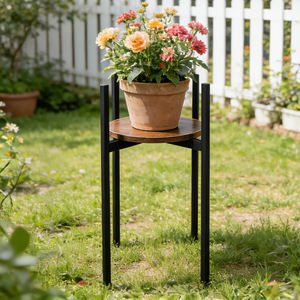 Support de plantes de style mid-century avec plateau <span class=keywords><strong>en</strong></span> <span class=keywords><strong>bois</strong></span> et support <span class=keywords><strong>en</strong></span> métal pour pot de fleurs, idéal pour l'intérieur, la maison, le patio et la présentation - Product Image 2