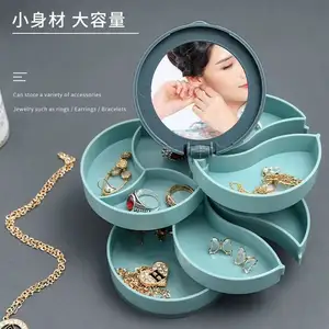 Large-capacity rotating jewelry box necklace earrings earrings ring jewelry multi-layer storage box make up women's girls