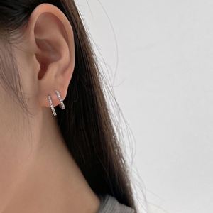 Dylam Shining Women Fashion <b>Fine</b> Jewelry S925 Silver Rhodium 18K Gold Plate Double-layer 5A Cubic Zirconia C Shape <b>Stud</b> <b>Earrings</b> - Product Image 4