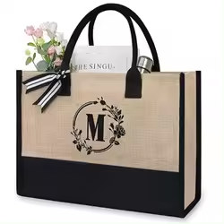 jute packaging beach bag with oem customized hessian jute bag with zipper inside