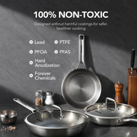 Wajan Goreng Anti Lengket Smartpan Hammered Stainless Steel Titanium Tanpa Lapisan, Dasar Datar Tiga Lapis, Aman untuk Oven Gas dan Induksi