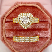 Ensemble de bagues CAOSHI, fabricant de luxe, plaqué argent, or rose, or véritable, avec zircon cubique taille cœur, ensemble de bagues de mariage pour femme