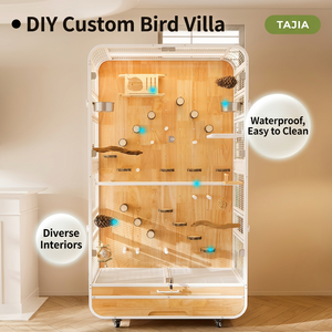 Grande volière <span class=keywords><strong>d</strong></span>'intérieur de luxe en bois pour oiseaux, style palais, pour ara, avec perchoir et plateau - Product Image 2