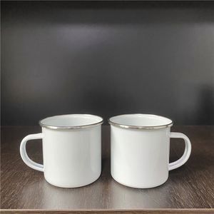 White Diy Blanks Coated 11Oz 12Oz Enamel Camping Tin Enamelled Sublimation <b>Mug</b> for Happy Camper - Outdoor - Product Image 2