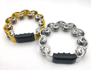 Wholesale Noise Maker <b>Musical</b> <b>Instrument</b> Double Row Flower Shape Dance Party Stainless Bell Tambourine Rattle Gold Silver Color - Product Image 2