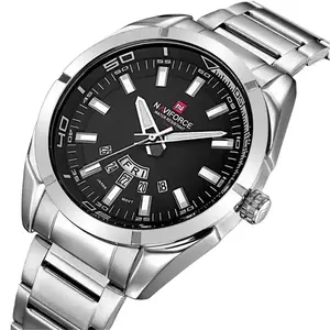 NAVIFORCE jam tangan 9038 pria Quartz formal, jam tangan baja tahan karat tahan air 30M dengan tanggal