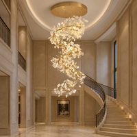 Lustre personnalisé en céramique en forme de feuille de Ginkgo, grand luminaire suspendu artistique LED, protection oculaire, pour villa, escalier, hall d'hôtel, atrium