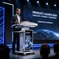 Podium numérique intelligent futuriste à double écran 4K haute luminosité, support de sol pour salle d'exposition, animation, lancement de nouveau produit haut de gamme