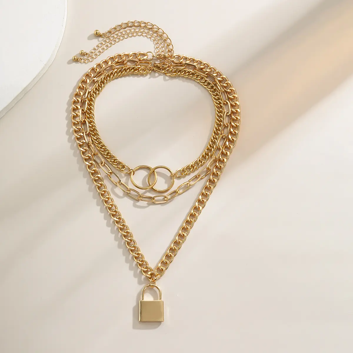 Gioielli di moda all'ingrosso 3 strati girocollo cubano catena a maglie collane due anelli collana blocco collana di fascino