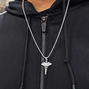 القلادة المتدلية التي تصور الرب الإغريقي كادوسيوس، هدية الطبيب والممرضة، مجوهرات مقاومة للماء من الفولاذ المقاوم للصدأ، قلادة رجالية على شكل جناح ملاك - Product Image 4