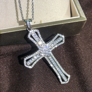 Collar de Cruz de diamante de plata de lujo brillante Zirconia cúbica CZ crucifijo Jesús Cruz colgante collar hombres mujeres - Product Image 4