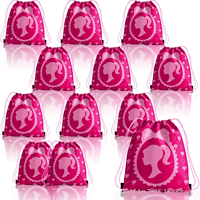 Sacs cadeaux en polyester rose imprimés par sublimation avec cordon de serrage pour filles, style pliable pour fêtes d'anniversaire et emballage