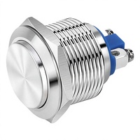 Interrupteur à bouton-poussoir momentané IP65 de 22 mm, bouton en acier inoxydable à tête haute avec 2 bornes à vis, 12V 24V 125V 250V 2A
