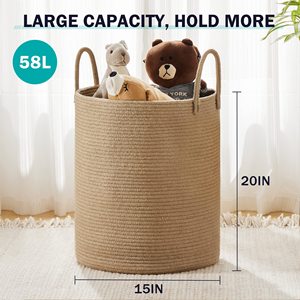 Panier à linge en corde de jute, panier à linge haut, panier pour bébé pour ranger les couvertures dans la chambre - Grand - Jute - Product Image 2