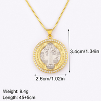 QIKU haute qualité forme ronde Saint Benoît exorcisme Plaque cuivre CZ pendentif collier femmes hommes Style religieux bijoux cadeau