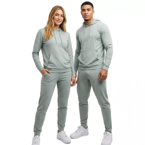 Survêtement unisexe gris clair à capuche en polaire, couleur unie, décontracté, avec poches latérales, taille élastique, pour adultes, hiver, 2 en 1 - Product Image 1