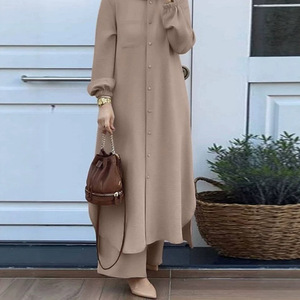 Nuovo Set Abaya Musulmano a <span class=keywords><strong>Due</strong></span> Pezzi, Vestito Largo con Bottoni e Pantaloni a Gamba Larga, Outfit Islamico Modesto per Donne di Dubai - Product Image 2