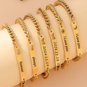 Bracelet personnalisé en gros plaqué or 18 carats, bracelet de luxe en acier inoxydable étanche et gravable pour femme - Product Image 1