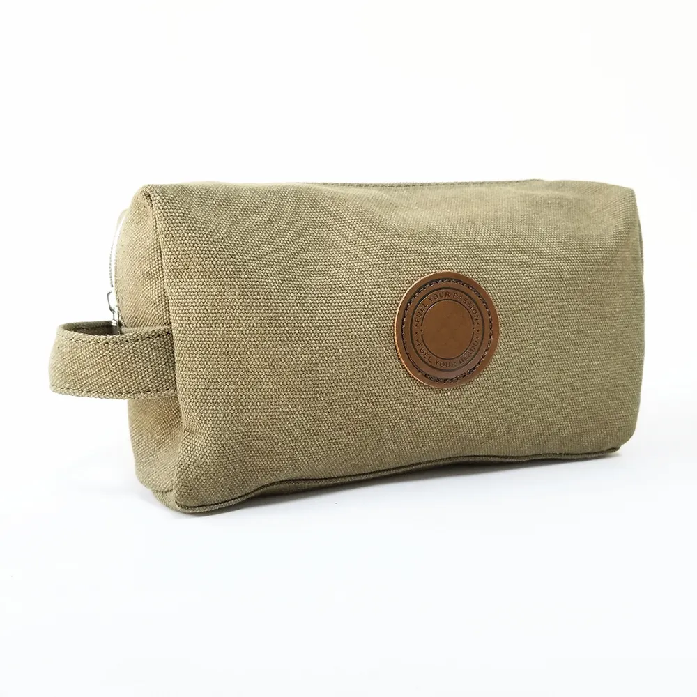 Custom Vintage Canvas Mens Outdoor Travel Toiletry Organizer Wash Bag For Bathroom Shower