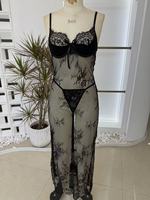 Chemise de nuit sexy en dentelle transparente, dos nu, robe nuisette noire, lingerie de nuit, babydoll, nuisette exotique pour femmes