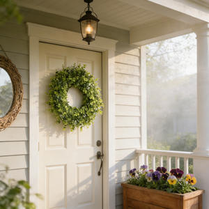 Lussuosa Ghirlanda Decorativa da 60cm per Porta e Finestra Ghirlanda Artificiale di Bosso ed Eucalipto Fiori Decorativi e Piante - Product Image 2