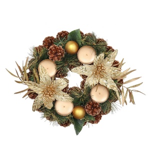 <span class=keywords><strong>Couronne</strong></span> <span class=keywords><strong>de</strong></span> Noël en rotin tressé EAGLEGIFTS avec fleurs artificielles en plastique et bougie - Product Image 6