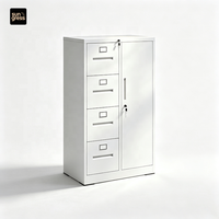 Armoire de classement en acier blanc avec 4 tiroirs et porte verrouillable pour le rangement multifonctionnel de documents et fournitures de bureau