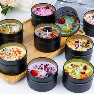 カスタム卸売 丸型 香り付き大豆金属キャンドル缶 装飾的な雰囲気のアロマセラピーキャンドル 蓋付き - Product Image 1