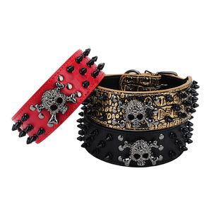 Collier pour chien en cuir avec rivets anti-morsure, grand collier pour chien avec décoration en forme de crâne - Product Image 1