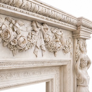 Cheminée en marbre personnalisée, moderne, sculptée à la main, de luxe, en marbre blanc du Hunan, avec manteau de cheminée en marbre - Product Image 4