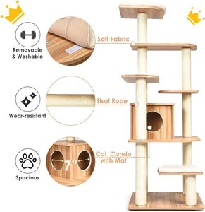 2025 Luxus moderne Holz katze Klettergerüste Großer Kratz baumturm für Familien mit mehreren Katzen Nest Haustier bedarf Spielzeug Karton verpackung - Product Image 5