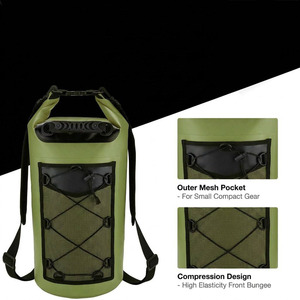 500D PVC Dry Sack Roll Top Bucket <b>Bag</b> with Mesh Pocket Bungee Compression Detachable Shoulder Straps for Rafting Fishing Canoe - Product Image 4