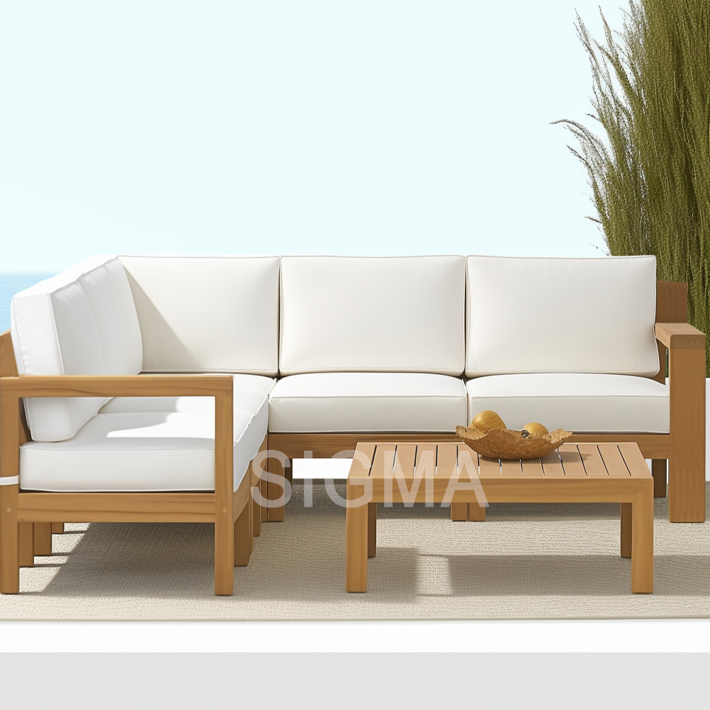 Accept Customized High End Luxury Patio Garden Outdoor Waterproof Teak Solid Wood U L Sectional Sofa Furniture Sets
