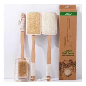 Cepillo de ducha de madera de larga duración de doble cara desechable exfoliante y esponja vegetal con cepillo corporal de cerdas