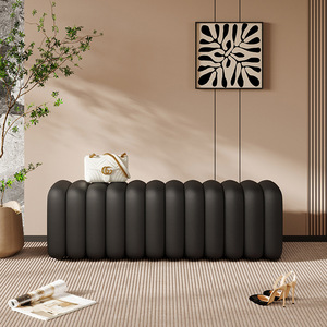 Entryway Storage Stool Black Leather Modern Design <b>Shoe</b> <b>Rack</b> <b>Bench</b> For Bedroom Living Room Fitting Room Seating - Product Image 2
