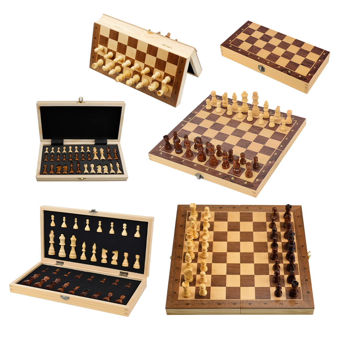 Customizable 15'' Magnetic Wooden Chess Game Set Customized Folding Board Chessmen Storage Slots Chess Set Classic Board Game