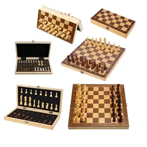 Jeu d'échecs en bois magnétique personnalisable 15 '', planche pliante personnalisée, fentes de rangement, jeu d'échecs classique