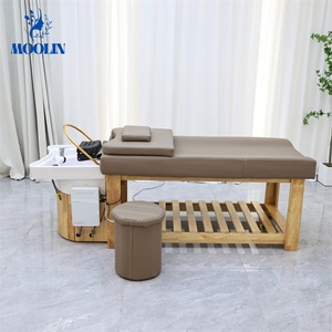 Lit de lavage de cheveux japonais Moolin pour salon de spa, avec base en <span class=keywords><strong>bois</strong></span>, revêtement en cuir PU imperméable, multifonctionnel, pour usage en salle de sport et hôtel - Product Image 4