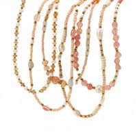 Kalung manik-manik batu alam warna-warni buatan tangan dengan rantai stainless steel, manik-manik warna permen boho, manik-manik berlapis emas 18K untuk wanita